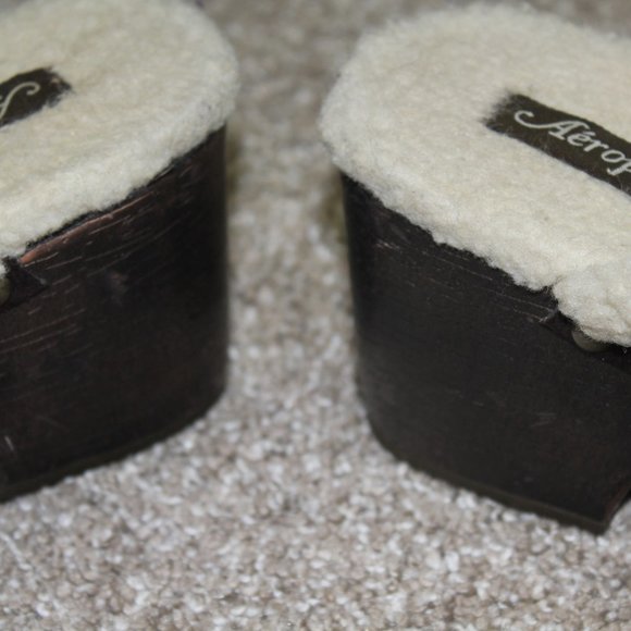 Aeropostale Brown Sherpa Fleece Lined Buckle Studded Clogs Womens Shoe Size 7 - Picture 8 of 8